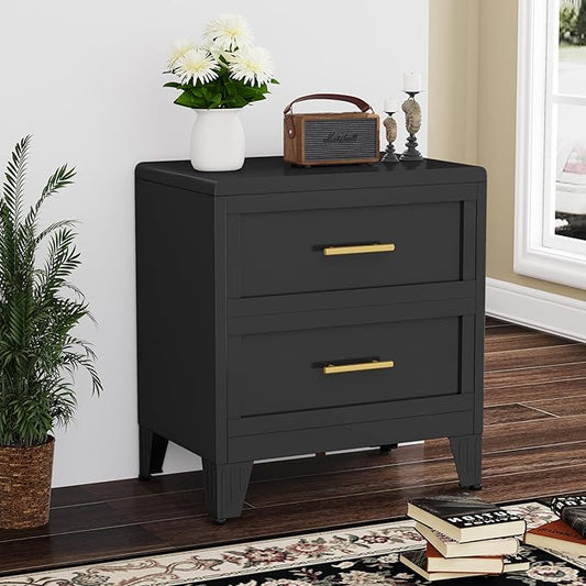 26.42" Tall Dresser for Bedroom 2 Drawers, Metal Dresser Chest of Drawers, Metal NightStand, Circular Drawer Cabinet for Home,Filing Cabinet with Drawers for Office (Black)