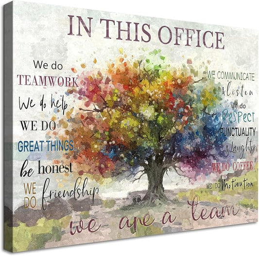 SOOTHAN Vintage In This Office Wall Decor Positive Quotes Poster Colorful Tree Canvas Prints Motivational Wall Art for Home Office Workplace Desk Decoration Aesthetic Framed Inspiring Gifts 12x16inch