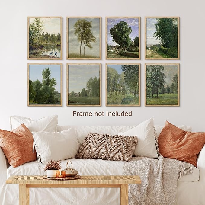 SIGNWIN Adhesive Canvas Poster Bathroom Decor, Wall Art Room Decor Multicolor for Living Room, Bedroom, Office Rustic Green Forest Tree Landscapes Classic Vintage Illustrations Bohemian - 8"x10"x 8