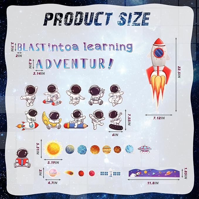 Pajean Space Bulletin Board Outer Space Classroom Decorations Blast into a Learning Adventure Cutouts for Back to School First Day Window Door Wall Elementary Preschool Teacher Supplies