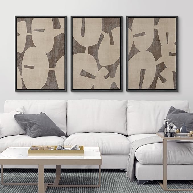 SIGNFORD Framed Wall Art Print Set Geometric Block Abstract Shapes Illustrations Modern Decorative Multicolor Relax/Calm Chic for Living Room, Bedroom, Office - 16"x24"x3 Black