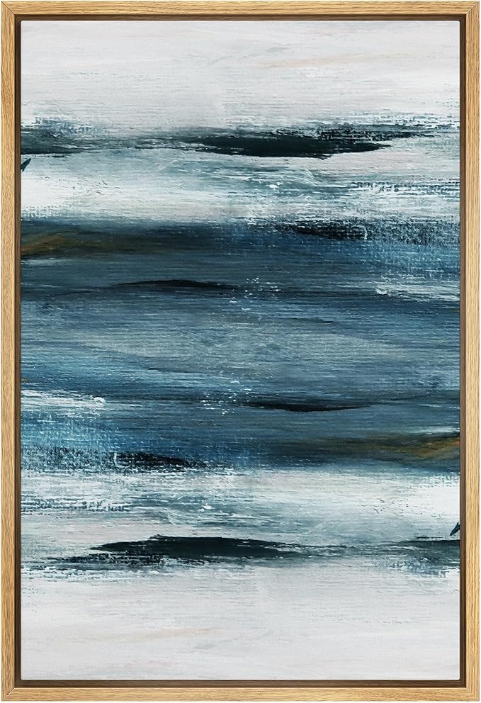 SIGNWIN Framed Canvas Wall Art Whitewash Horizontal Lines Abstract Brushstroke Canvas Prints Home Artwork Decoration for Living Room,Bedroom - 24x36 inches