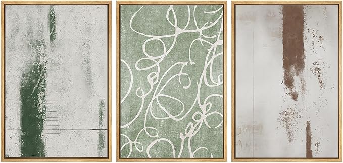 SIGNWIN Framed Canvas Print Wall Art Set Industrial Pastel Paint Strokes Abstract Geometric Illustrations Minimalism Modern Art Decorative Boho for Living Room, Bedroom, Office - 16"x24"x3 Natural