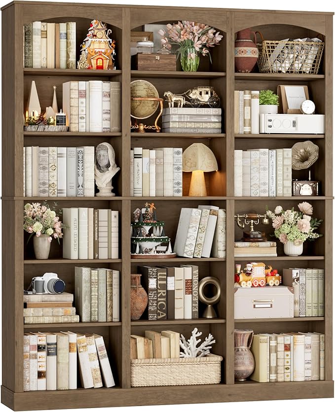 FACBOTALL 71" Triple Wide Bookshelf, 6 Tier Tall Bookshelf, Large Arched Bookcase with Curved Baffle, 63.4" Wide Book Shelf with 18 Open Display Shelves for Living Room, Study, Phoebe Zhennan