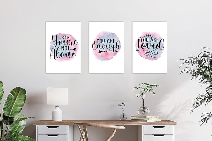 3 Piece Mental Health Canvas Wall Art, Anxiety Therapy Motivational Poster Canvas Print Pictures for Wall, Psychologist Counselor Inspirational Posters Framed Artwork for Classroom 12"x18" x 3 Pcs
