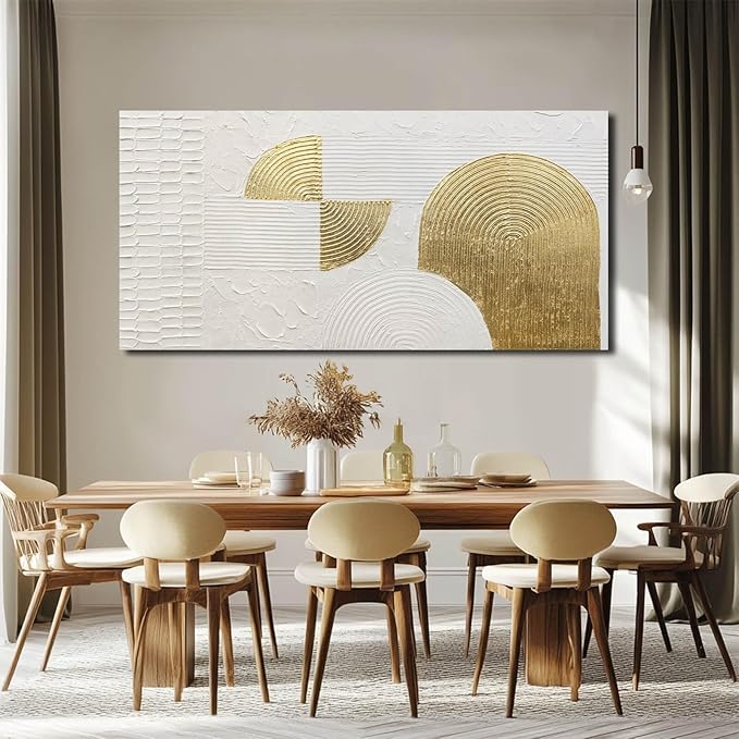 VAYIMDH Large Canvas Wall Art for Living Room Gold Wall Decor White Paintings Abstract Pictures Hand Drawn Arts for Office Hotel 29"x58"