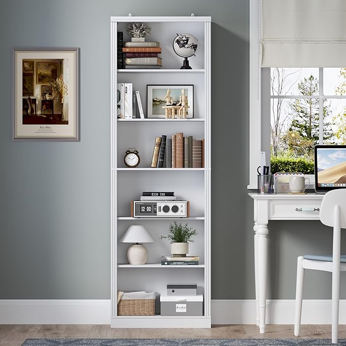 75" Tall Bookshelf, 6-Tier Floor Standing Bookcase with 2 Adjustable Shelves, 24" Wide Open Storage Shelf, Modern Display Organizer for Home Office, Living Room, Bedroom, Study