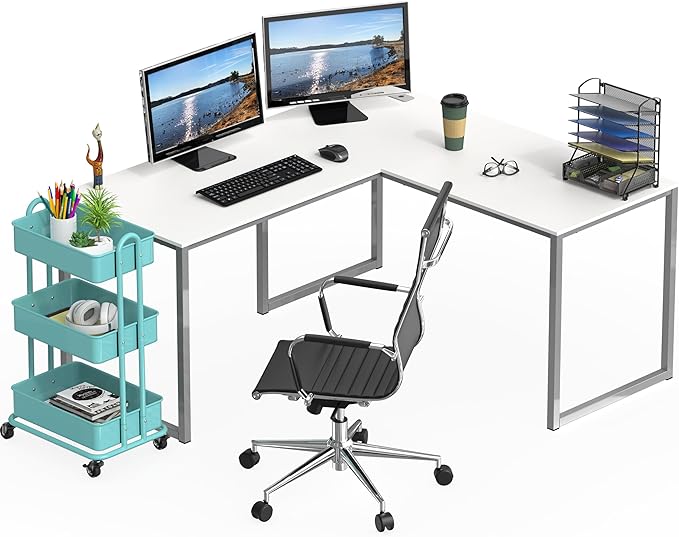 SHW Mission 55 x 60 Inches L-Shape Home Office Computer Desk, White