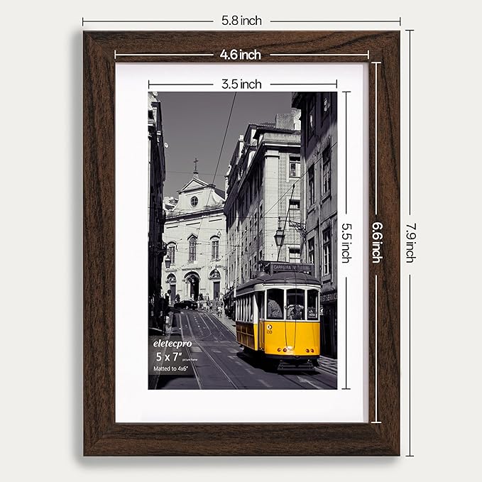 eletecpro 5x7 Picture Frames Set of 10, Picture Frame Collage Wall Decor Displays 4x6 Photo With Mat or 5x7 without Mat, Home Decor Gallery Frame for Table Top or Wall Mounting, Walnut Brown