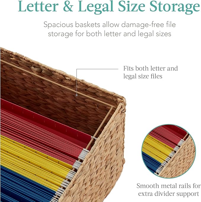 Best Choice Products Vertical Rolling File Cabinet, Multipurpose Portable Water Hyacinth Basket Organizer for Home Office, Workspace w/Rubberwood Frame, Metal Sliders, Locking Caster Wheels - Natural