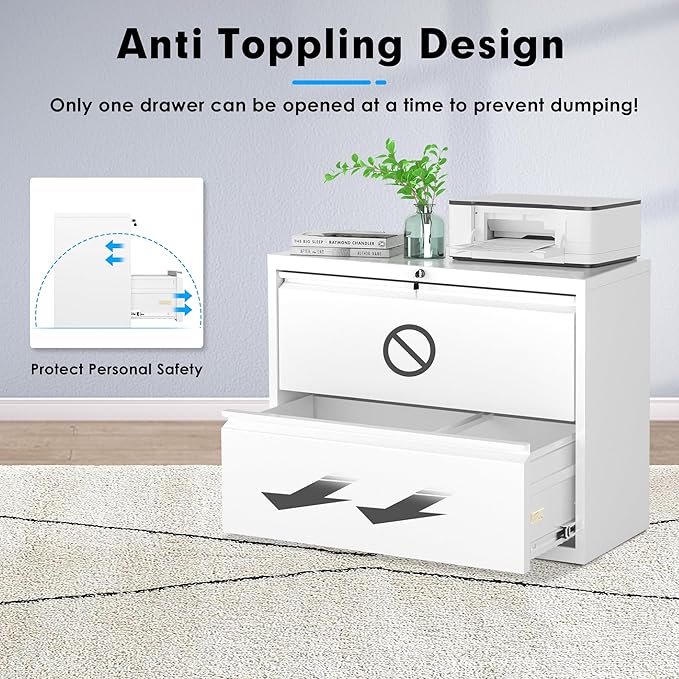 Pataku Lateral File Cabinet, 2 Drawer File Cabinet with Lock, White Filing Cabinets for Home Office, Metal File Cabinet for Hanging Files/Letters/Legal/A4(2Drawer/White)