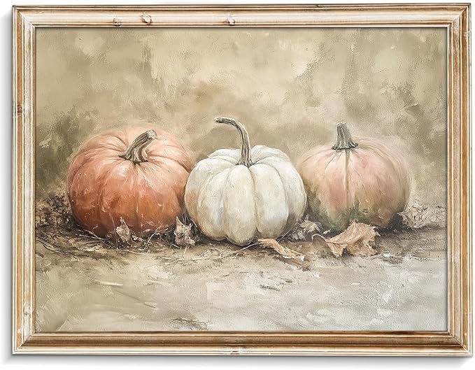 uniro Rustic Autumn Pumpkin Painting Wall Art, Pumpkin Still Life Painting, Rustic Fall Art,Vintage Autumn Wall Print,Halloween utumn Decor,Thanksgiving Art for Living Room, Bedroom - unframe 8" x 10"