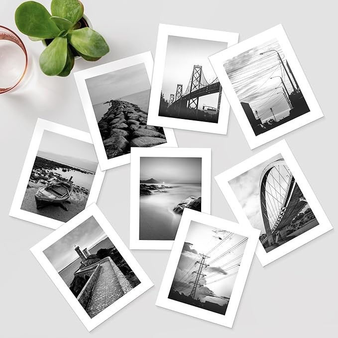 SIGNWIN Poster Wall Art Set of Black & White Ocean Beach Seascape Nature Wilderness for Living Room, Bedroom, Office - 8"x10"x 8