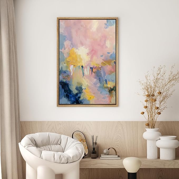SIGNWIN Framed Canvas Print Wall Art Vibrant Pastel Abstract Color Field Illustrations Modern Decorative for Living Room, Bedroom, Office - 24"x36" NATURAL