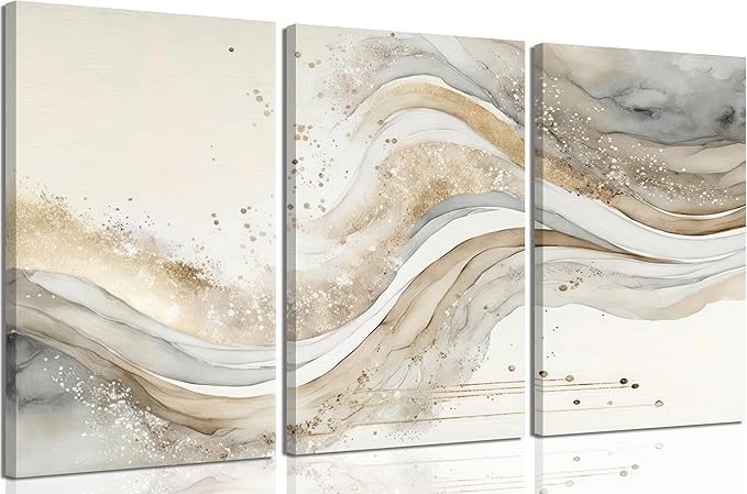 3Pcs Gold Abstract Marble Canvas Wall Art Modern Grey and Gold Fluid Painting Picture Wall Decor neutral Marble Poster Print Artwork for Bedroom Living Room Office Hotel Home Decoration