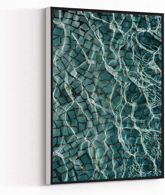 Wall Art Framed Ready to Hang Blue And White Abstract Painting See Sea Abstract Art Canvas Wall Art For Home Office Decoration 16*24 inches