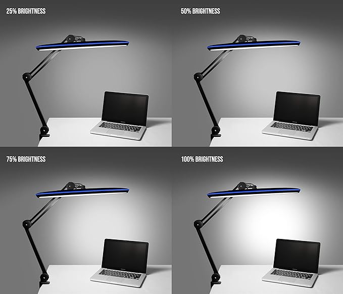 Neatfi XL 2,200 Lumens 20W LED Task Lamp – 23” Ultra-Wide Head | 182 SMD LEDs | 4 Brightness Levels | 3 Light Modes | Eye-Caring, Glare-Free | Adjustable Arm (Black, CCT with Clamp)