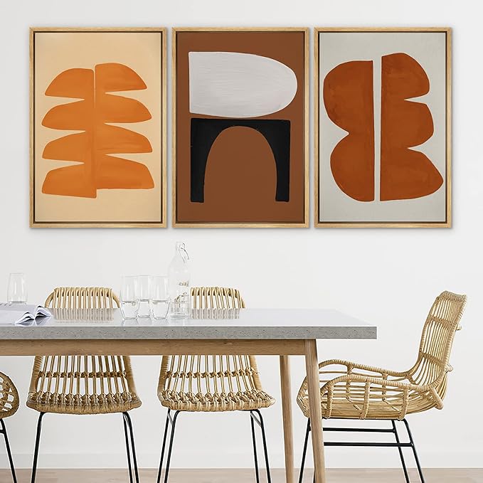 SIGNLEADER Framed Canvas Print Wall Art Set Retro Geometric Mid-Century Polygons Abstract Shapes Illustrations Minimal Decorative Bohemian Nordic for Living Room, Bedroom, Office - 24"x36"x3 NATURAL