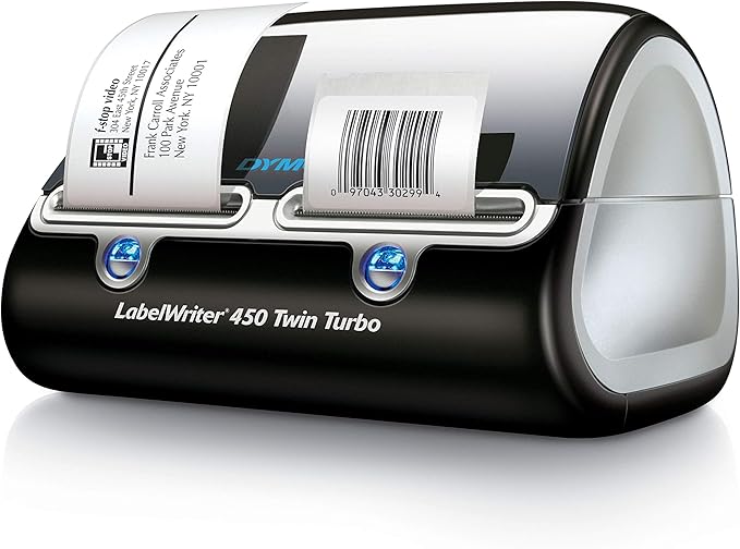 DYMO Label Printer | Label Writer 450 Twin Turbo Direct Thermal Printer Fast Printing Great for Labeling Filing Shipping Mailing Barcodes and More Home & Office Organization