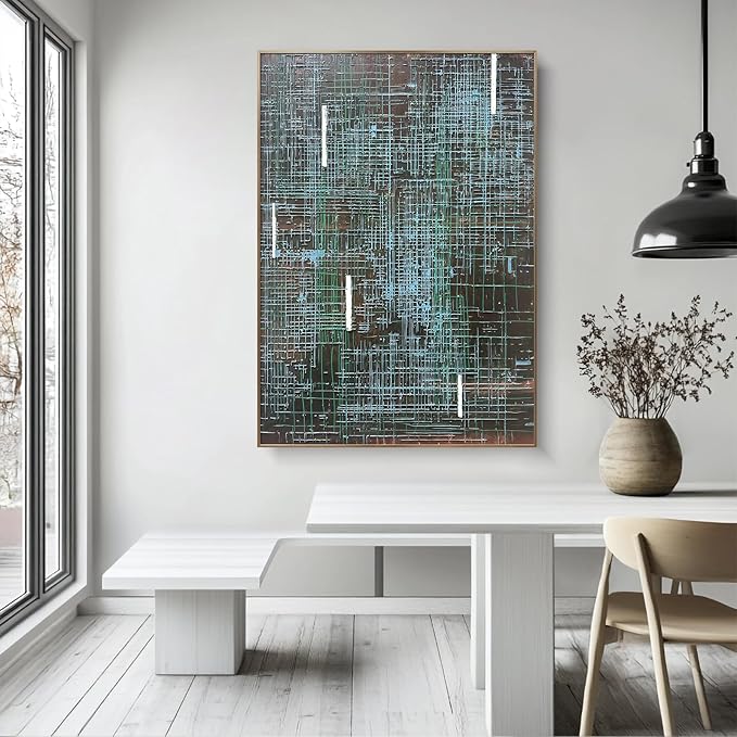 BrightA Abstract grid large-scale hand-painted wall decorations. Textured relief craftsmanship artworks that illuminate the home bedroom. Bring a visual impact experience to the office lobby 27.5"x39.4"
