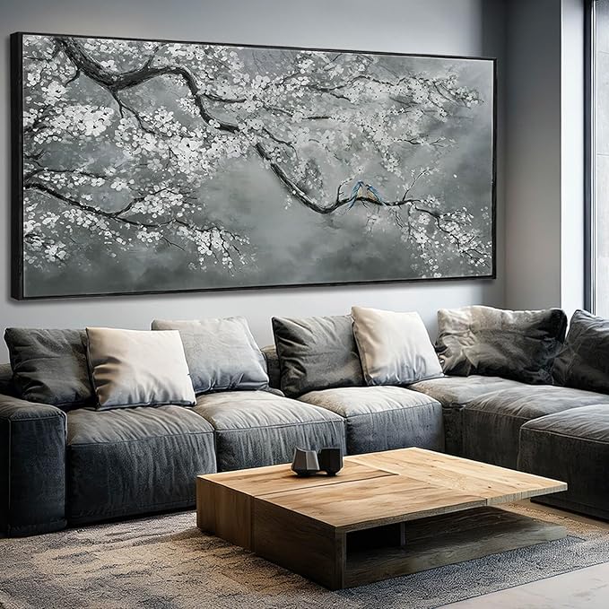 Artexist Modern Hand Painted Wall Art Black and White Home Wall Decor Plant Canvas Painting 40"x86" Large Pictures for Living Room Bedroom