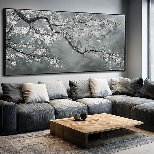 Artexist Modern Hand Painted Wall Art Black and White Home Wall Decor Plant Canvas Painting 40"x86" Large Pictures for Living Room Bedroom