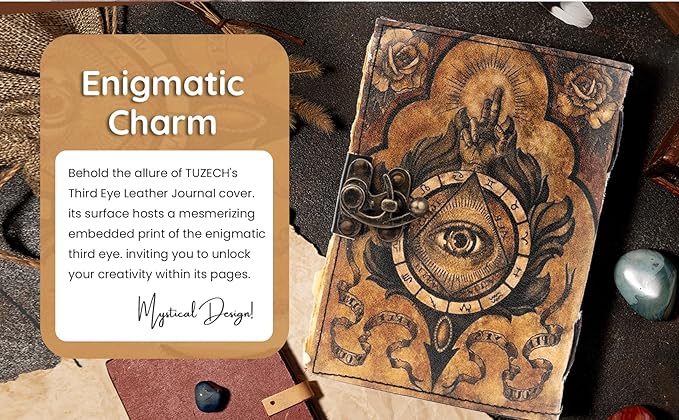 TUZECH Book of Spells Leather Bound Journal Deckle Edge Paper Grimoire Printed Diary Third Eye witchcraft supply and Witch Spell Notebook Antique Vintage Book for Men and Women (The Third Eye)