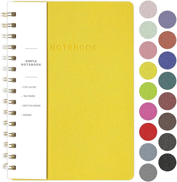 Spiral Notebook-6.10" x 8.19" College Ruled Journal with Inner Pockets and 160 Pages,PU Leather Cover Business Journal, Twin-Wire Binding Notebook Perfect for Office & Home School Supplies