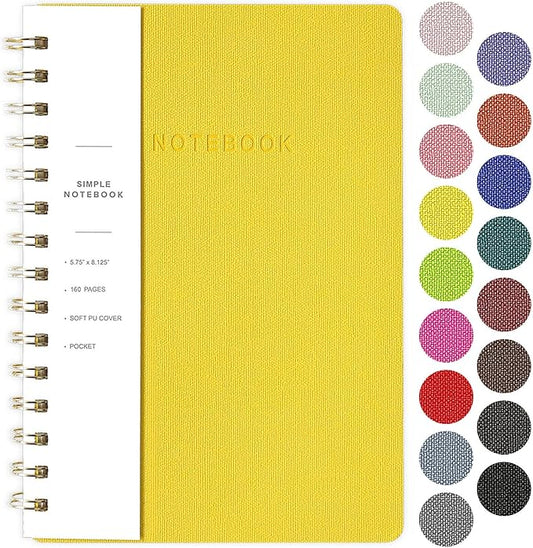 Spiral Notebook-6.10" x 8.19" College Ruled Journal with Inner Pockets and 160 Pages,PU Leather Cover Business Journal, Twin-Wire Binding Notebook Perfect for Office & Home School Supplies