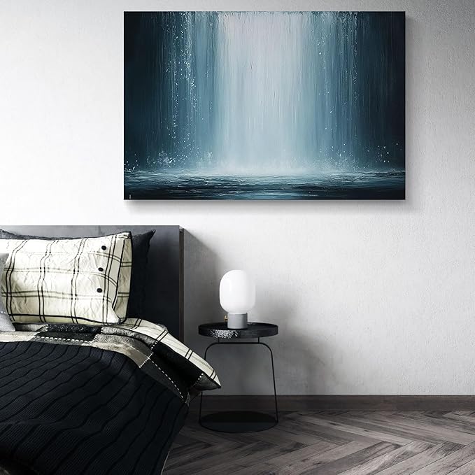 gaosoul Modern Abstract Canvas Wall Art Blue Fantasy Falls Paintings Stylish Framed Minimalism Artwork Prints for Living Room Bedroom Office Decor 48x32in