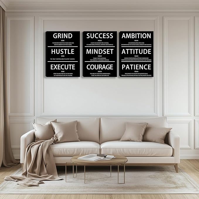 Motivational Wall Decor Paintings Inspirational Office Wall Decor Posters Prints 3 Pieces Bedroom Decor Living Room Office Canvas Picture Wall Painting Home Decoration Framed Artwork (60" Wx28 H)