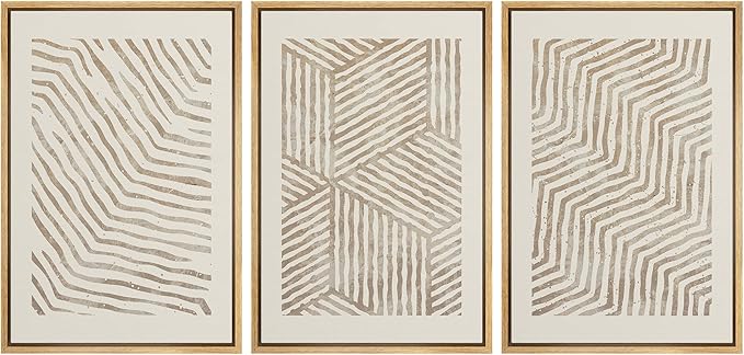 SIGNLEADER Framed Canvas Print Wall Art Set 3D Geometric Pattern Wave Collage Abstract Shapes Illustrations Modern Art Decorative Contemporary for Living Room, Bedroom, Office - 16"x24"x3 NATURAL