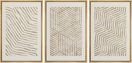 SIGNLEADER Framed Canvas Print Wall Art Set 3D Geometric Pattern Wave Collage Abstract Shapes Illustrations Modern Art Decorative Contemporary for Living Room, Bedroom, Office - 16"x24"x3 NATURAL