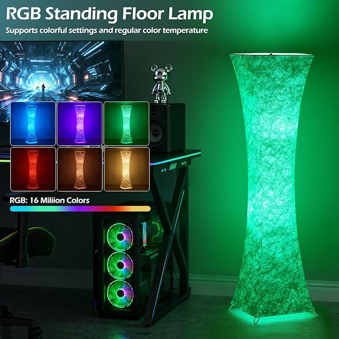 GyroVu Floor Lamps for Living Room, RGB Color Changing Corner Floor Lamp with Remote Control, Dimmable Standing Lamp for Bedroom, Office, Game Room, Kids Room (Bulbs Included)
