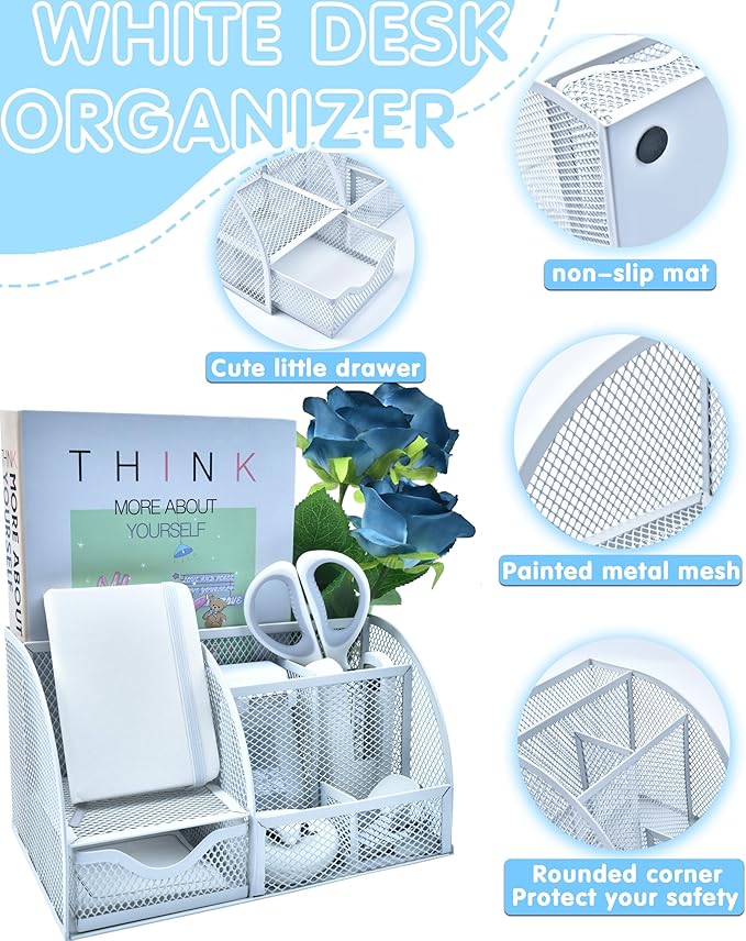 White Desk Accessories, 25Pcs White Office Supplies and Desk Organizers, with Tape Dispenser, Stapler, Staple Remover, Ect, Gift Box Packaging