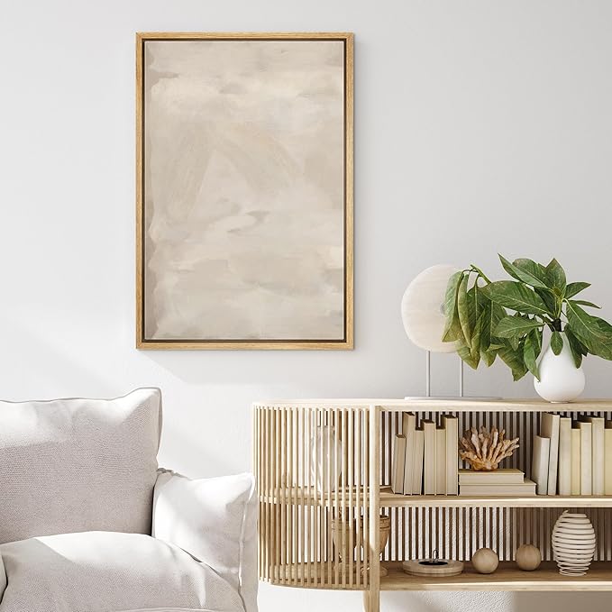SIGNFORD Framed Canvas Print Wall Art Rustic Tan Paint Stroke Landscape Abstract Shapes Illustrations Modern Art Decorative Boho Relax/Zen Nordic for Living Room, Bedroom, Office - 16"x24" Natural