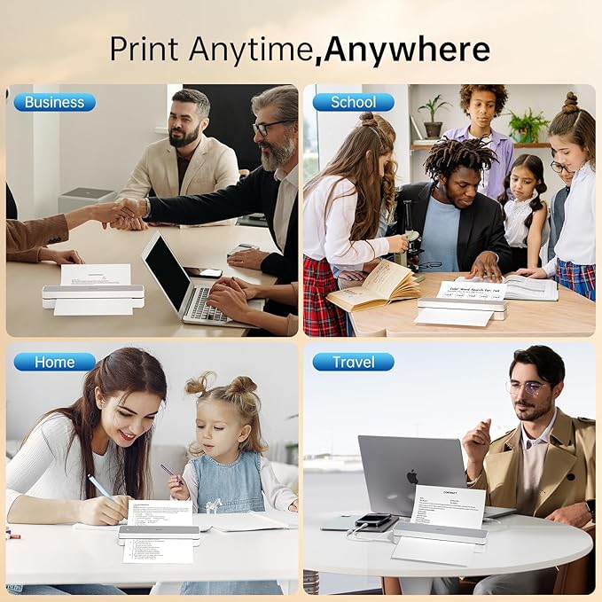 iDPRT Portable Printers Wireless for Travel, Mobile Bluetooth Thermal Printer for Home, Office, Supports 8.5" x 11" US Letter, A4 A5, Compatible with iOS, Android, Laptop, Long(White)