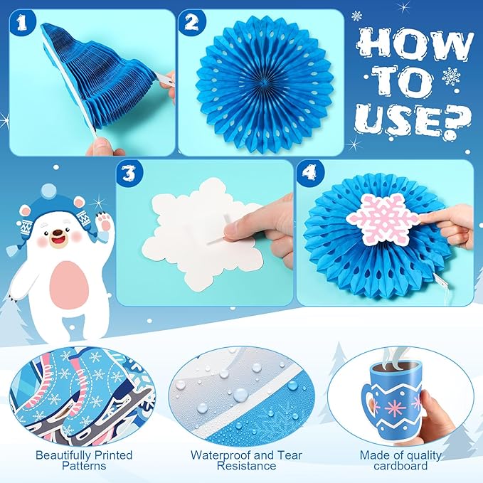 73 Pcs Winter Bulletin Board Set Pink Winter Wonderland Classroom Decorations Snowman Snowflake Paper Cutouts with Paper Fans for Holiday School Classroom Home Wall Decor