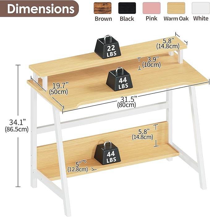 ALISENED 31.5 Inch Small Office Desk with Storage, Small Desk for Small Spaces, Compact Home Office Desk, Mini Study Desk for Bedroom, Warm Oak