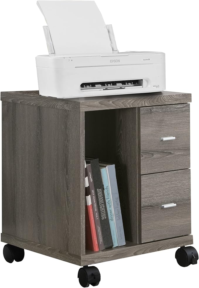 Monarch Specialties I Reclaimed-Look 2 Drawer Computer Stand/Castor, Dark Taupe