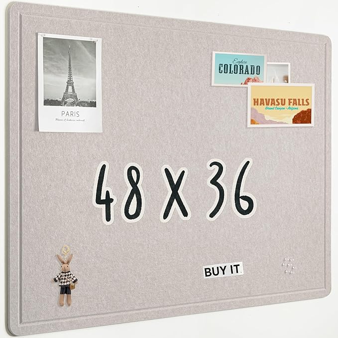 AKTOP Cork Bulletin Board 36" x 48", Large Foldable Felt Notice Pin Board for Wall, Decorative CorkBoard Photo Display Board with Self-Adhesive Tape for Office, School & Home, 25 Pushpins, Latte