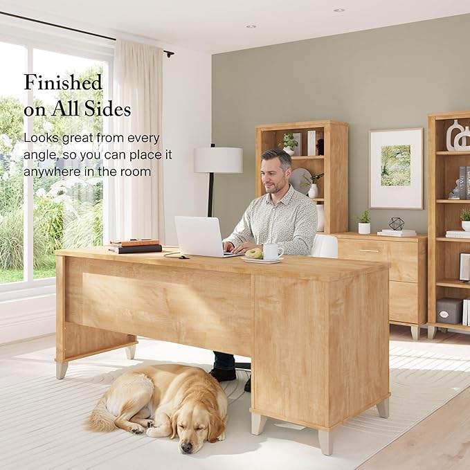 Bush Home 72-inch Home Office Desk with Drawers, Large Computer Table for Personal Workspace, Somerset Collection, Maple Cross