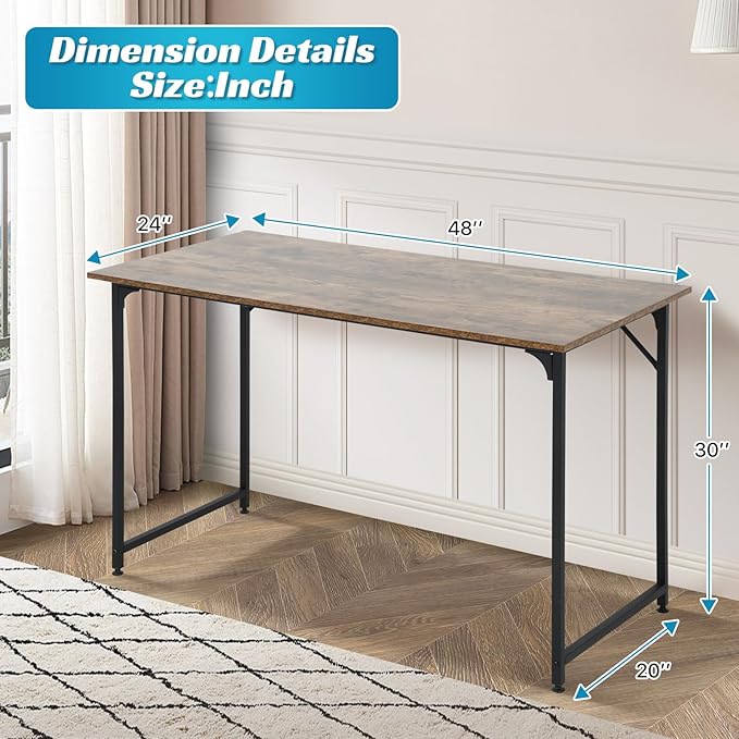 Computer Desk, 48 Inch Office Desk with Metal Frame, Home Office Desk, Modern Simple Style for Home Office, Living Room, Bedroom, Brown