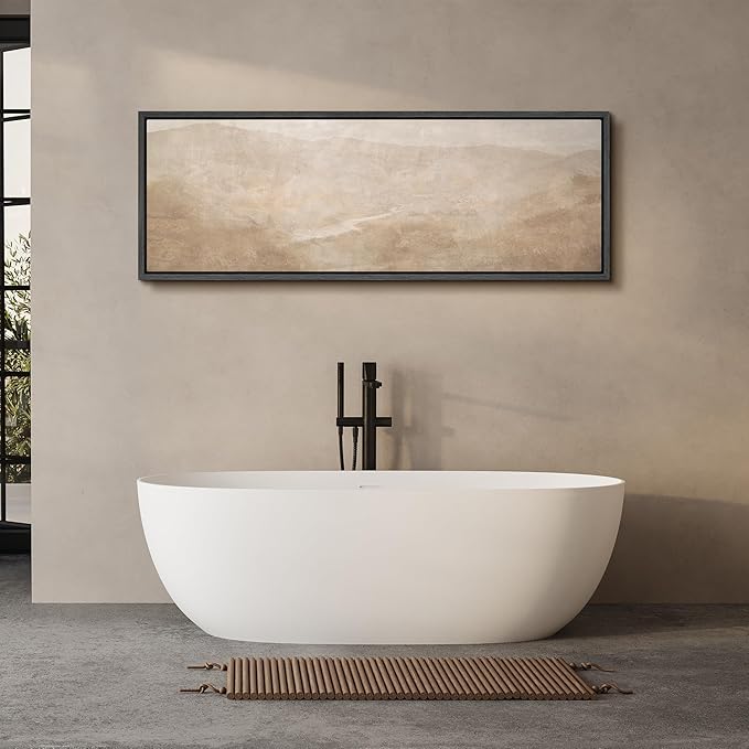 SIGNFORD Large Framed Canvas Soft Sandstone Valley Abstract Landscape Illustrations Modern Art Calm Warm for Living Room, Bedroom, Office - 60"x20"