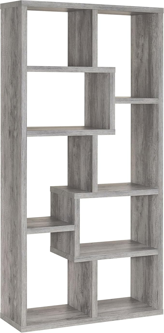 Coaster Home Furnishings - Theo - Engineered Wood with Paper Lamination - 6-Shelf Bookshelf with Geometric Design - Transitional - Home Office and Living Room - 71-Inch - Gray Driftwood - 801137