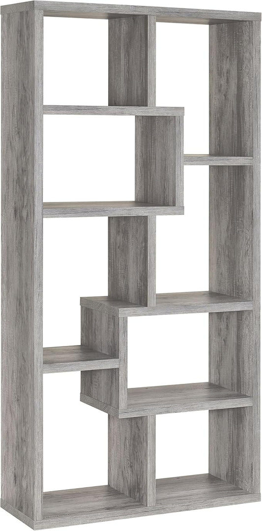 Coaster Home Furnishings - Theo - Engineered Wood with Paper Lamination - 6-Shelf Bookshelf with Geometric Design - Transitional - Home Office and Living Room - 71-Inch - Gray Driftwood - 801137