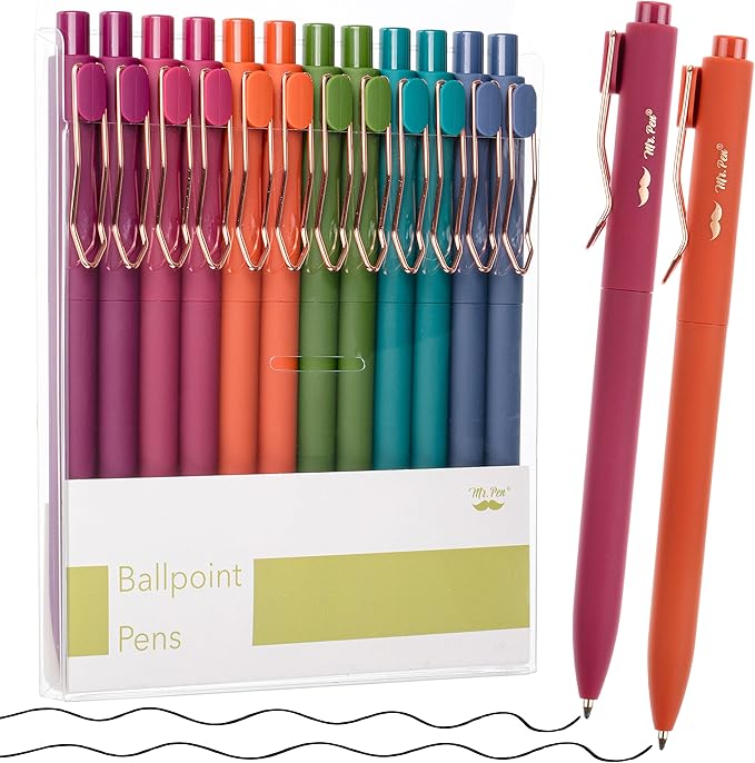 Mr. Pen- Ballpoint Pens, 12 Pack, Vintage Color Barrels, Black Ink, Pens Ballpoint Smooth Writing Pens