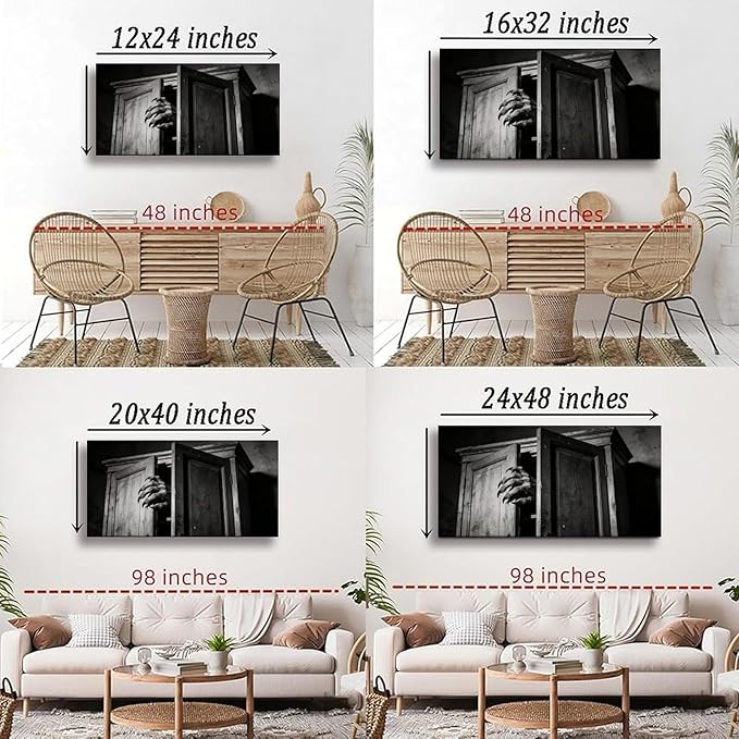 Gothic Door Framed Canvas Wall Art for Bedroom, Black White Moody Wall Decor 32" L x 16" W