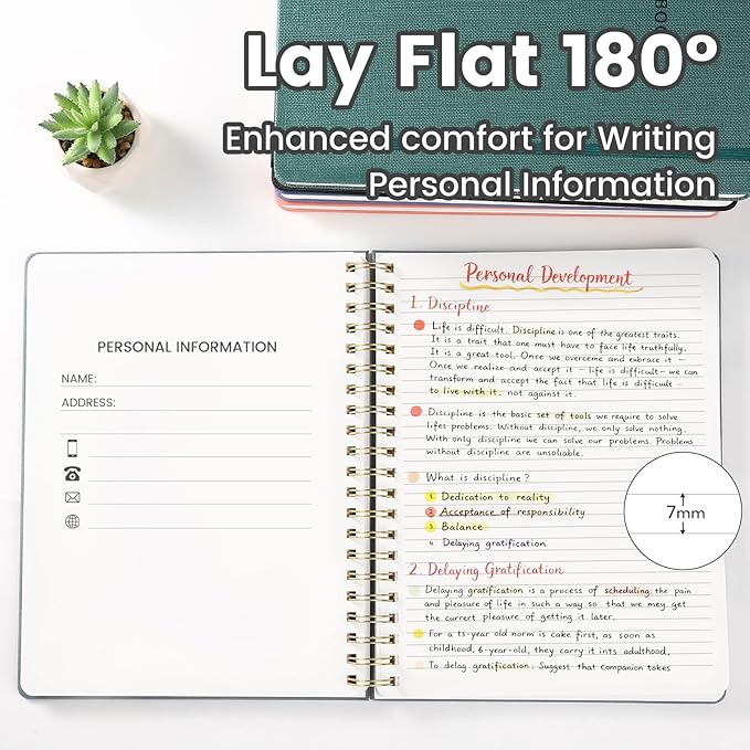 Spiral Notebook - 8.5 x 10.98 Inch Large Hard Cover Notebook with Elastic Band & Pocket, 252 Pages, Lay Flat Wirebound Journal for Work, School, Planning & Note Taking Black