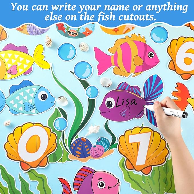 Summer Ocean Count Down Bulletin Board Decorations O-Fish-Ally Summer Days Paper Cutouts End of Year Tropical Marine Fish Bulletin Board Set for Classroom School Home Wall Decor Supplies